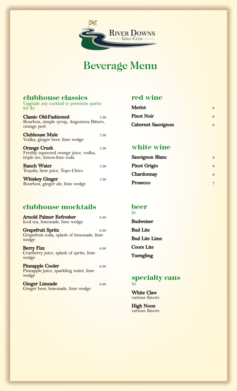 Club Rivers Menu The Grille - play, connect, and create memories.